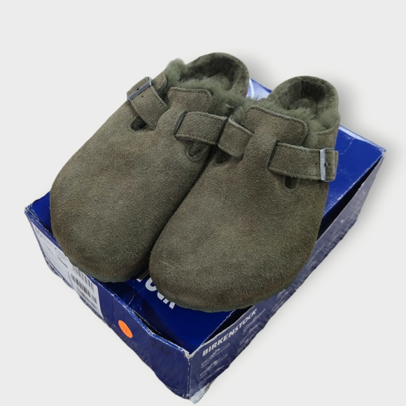 Birkenstock New w/ Box Boston Shearling Thyme Suede Leather Regular Mens 12 - Picture 1 of 13